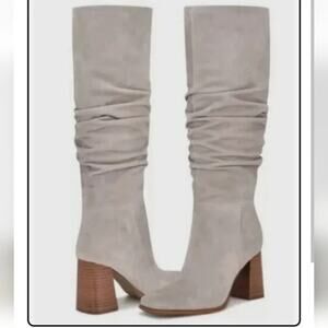 Nine West Women’s Domaey Stacked Block Heel Wide Calf Boots Size 12 Gray